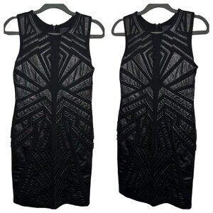 NWT Greylin Black Faux Leather Women Dress Geometric Pattern Sleeveless Sz Small